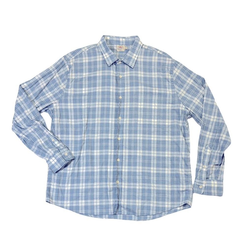 Faherty mens 2XL XXL blue white plaid soft cotton button up casual shirt EUC